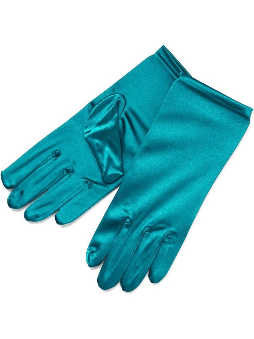 Women's Teal Shiny Stretch Wrist Length 2bl Over Costume Satin Dress Gloves